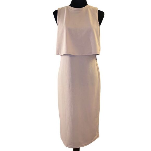 She + Sky Light Tan Sleeveless Side Cut Out Sheath Dress Sz L NWT - Picture 1 of 14